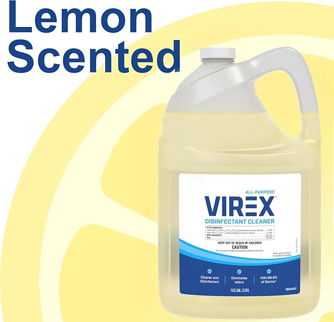 VIREX CBD540557 All Purpose Disinfectant Cleaner - Kills 99.9% of Germs and Eliminates Odors, Ready-to-Use Liquid Refill, Lemon Scent, 1-Gallon