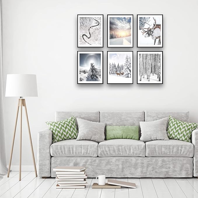 HoozGee Winter Wall Art Prints Set of 6 Canvas Print Artwork Sun Poster Ice Lake Snow Forest Frost Deer Pictures Photography Photo Bedroom Art Wall Decor (11"x14" UNFRAMED, Winter Art)