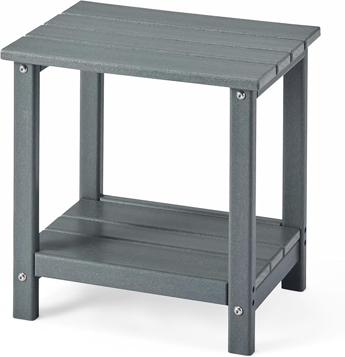 Amazon Basics Outdoor Side Table with Lower Shelf, Weather-Resistant Stainless Steel, 41.91cm x 32cm x 41.91cm, Grey, 1-Pack