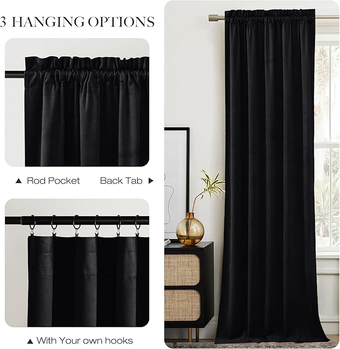 NICETOWN Black Velvet Curtains 84 inch Long