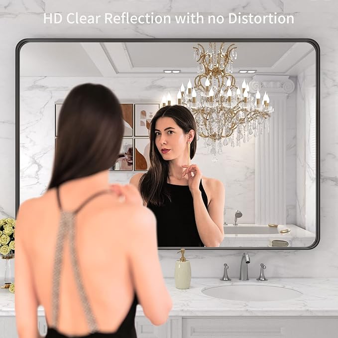 LOAAO 48X30 Inch Black Metal Framed Bathroom Mirror