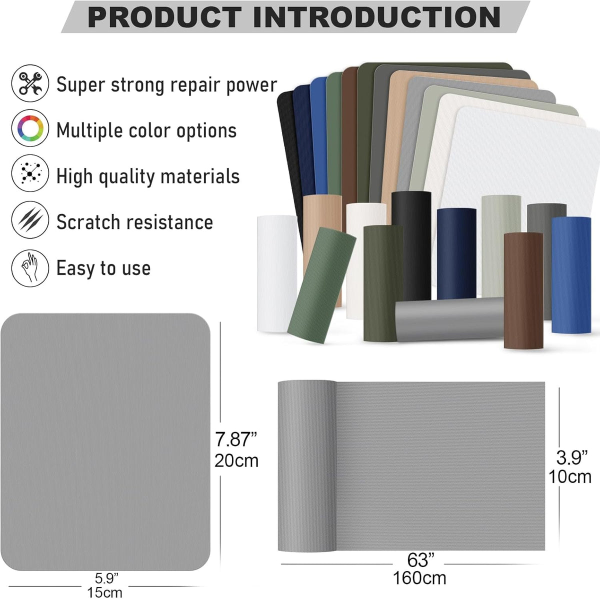 OAZ Nylon Repair Patches - 8 Self-Adhesive Waterproof Fabric Patches for Outdoor Gear | Gray/White, 7.87 x 5.9 Inch