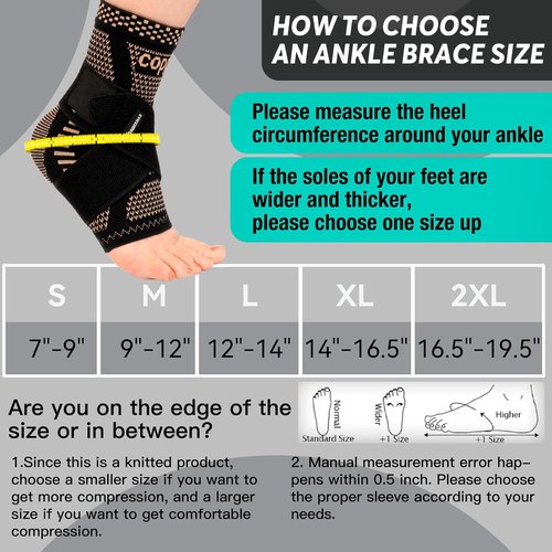 INDEEMAX Ankle Brace - Copper Infused Compression Sleeve for Sprains & Pain Relief | Black, Size M