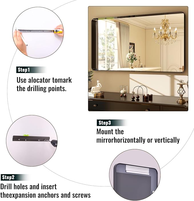 Easly 48"x30" Black Bathroom Mirror