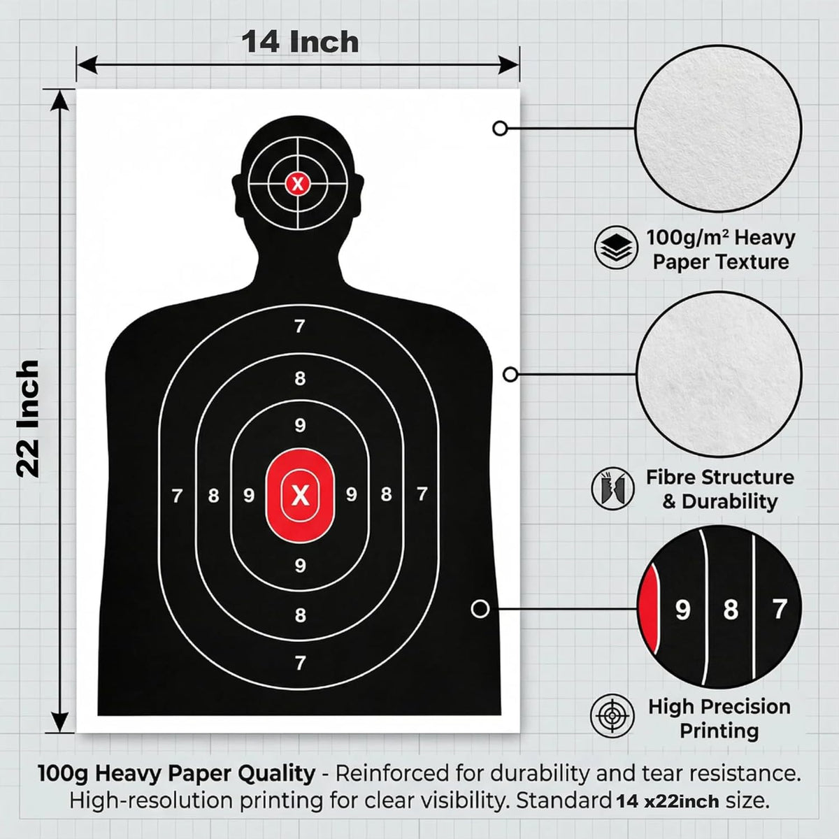 Silhouette Paper Shooting Target - Ideal for Indoor & Outdoor Aiming Practice | 14x22 Inches