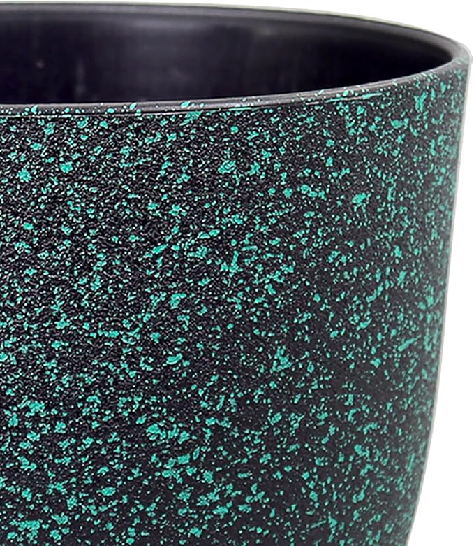 Large Flower Pots 12/10/9 inch, Set of 3 Decorative Plastic Planters with Drainage Holes and Saucers for Garden House Plants, Plant Pots for Indoor Outdoor Plants, Black with Green Speckles