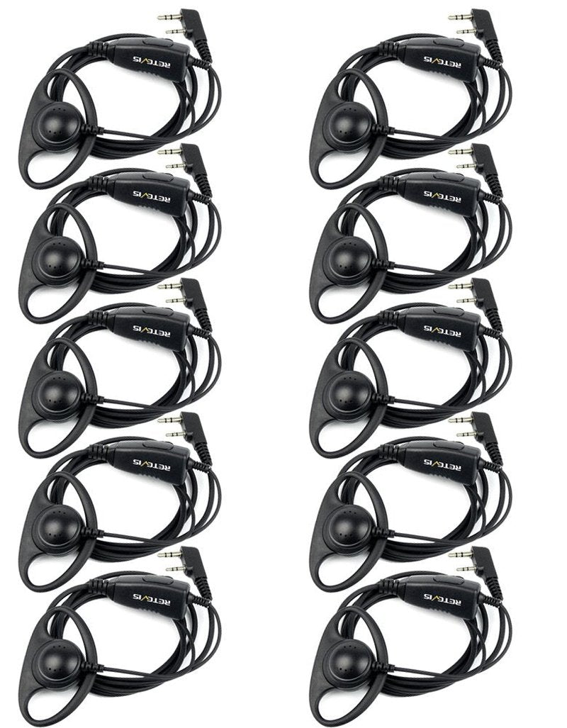Retevis Case of 10, Walkie Talkies Earpiece with Mic 2 Pin D-Type Headset for H-777 RT22 RT21 RT86S, Compatible with Pxton, Baofeng BF-888S, Kenwood Walkie Talkies, Walkie Talkie Earpiece(10 Pack)