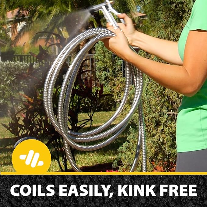BIONIC STEEL 75 Ft Garden Hose 304 Stainless Steel, 75 Ft Water Hose, Super Tough & Flexible Metal Hose, Lightweight, Crush Resistant Fittings, Kink & Tangle Free, Rust Proof, Easy to Use & Store