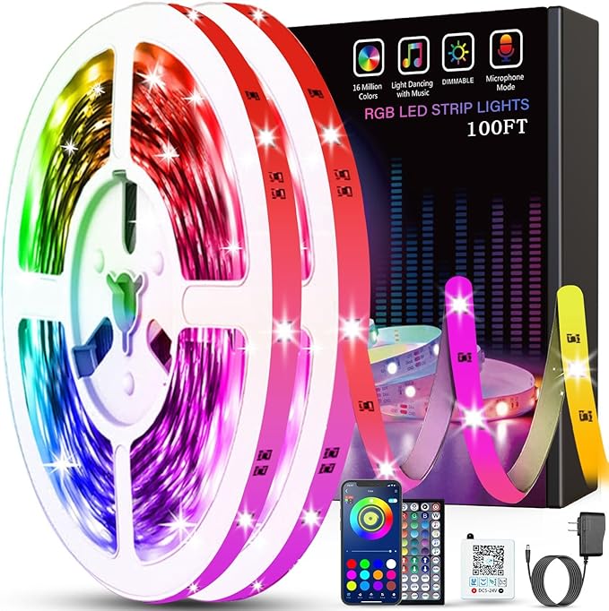 Tenmiro Led Lights for Bedroom 100ft Music Sync Color Changing Strip Lights