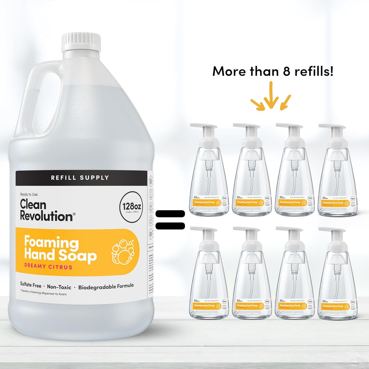 Clean Revolution Foaming Hand Soap Refill Supply Container, Ready to Use Formula, Dreamy Citrus Fragrance, Gluten Free, 128 Fl. Oz