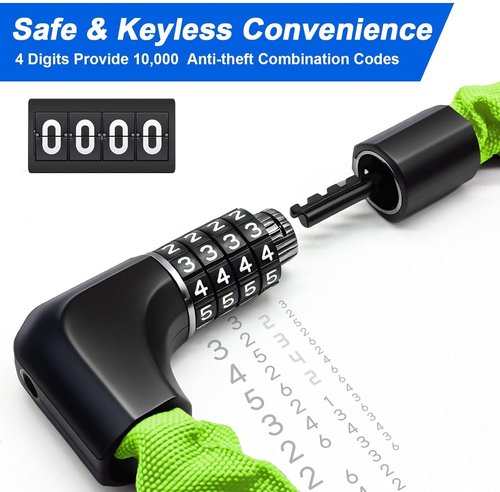 NDakter Heavy-Duty Bike Chain Lock - 4-Digit Combination Security | 1.64 to 4.28 Ft Length for E-Bikes & Scooters