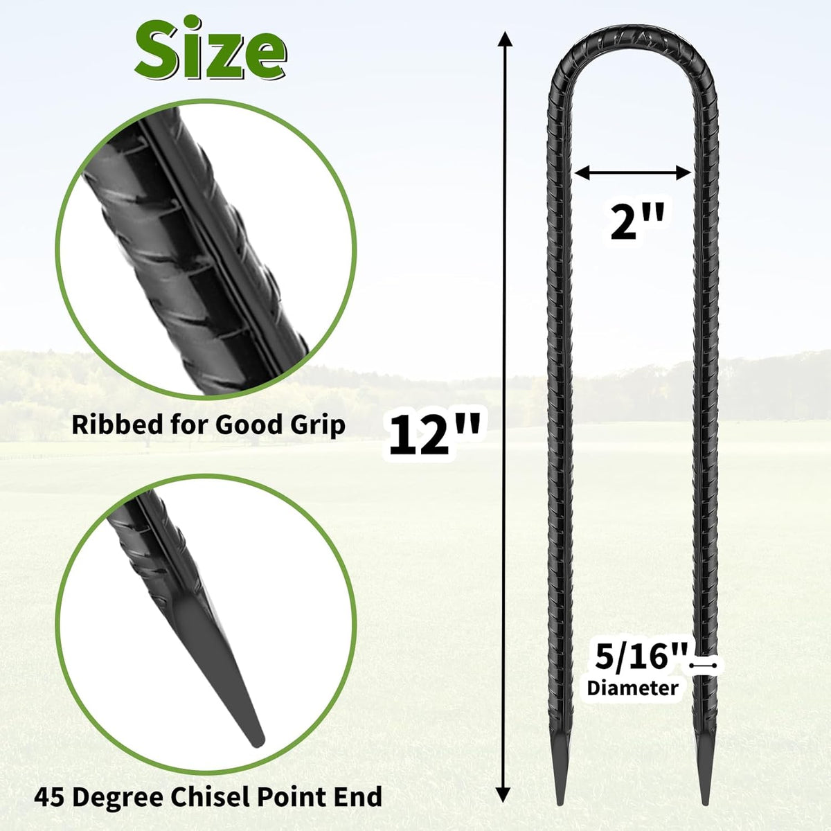 Skiennix 12-Inch Trampoline Wind Stakes - Heavy-Duty U Stakes Anchor Kit | 8-Pack Galvanized Steel Black