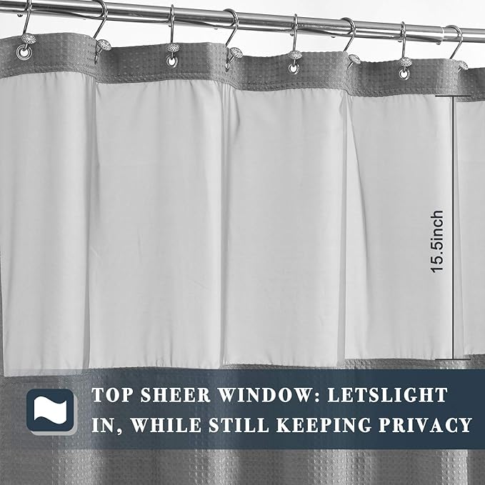 N&Y HOME Stall Waffle Shower Curtain with Snap-in Fabric Liner & Hooks Set - 36" x 72" Small Shower Stall Size, Hotel Style & Mesh Top Window, Machine Washable - 36x72, Gray