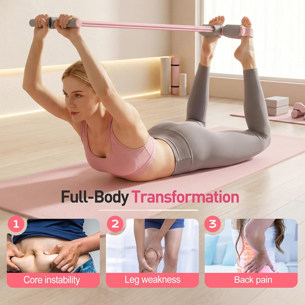 Pedal Resistance Bands - 2026 Upgrade Multifunction Tension Rope | 6-Tube Elastic Yoga Bands in Pink