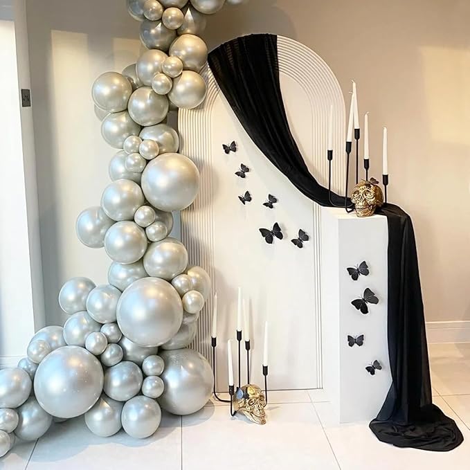 Wokceer Black Wedding Arch Draping Fabric Backdrop 3 Panels 28.7" X 20FT Sheer Drapes Fabric for Wedding Arbor Ceremony Party