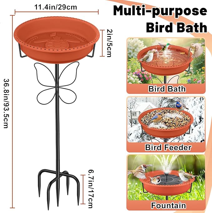 Bird Bath for Outside with Removable Bowl Metal Base, 37In Freestanding Rust-Proof Birdbaths & Birdfeeder, Bird Baths Feeder Bowl for Outdoors Garden Patio Yard Lawn Decor (Brown)