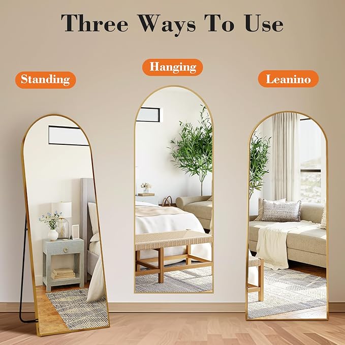 Sweetcrispy 56"x21" Arched Full Length Mirror, Leaning or Standing Full Body