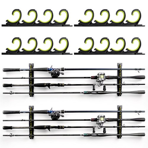 VEYWANE Fishing Rod Rack for Garage/Vehicle, Horizontal or Ceiling Wall Mounted Rubber Coated Fishing Pole Holders for 8/16 Rods or Combos