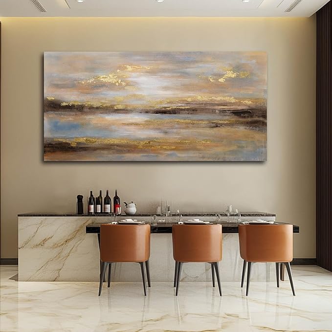 NBAODAN Abstract Wall Art for Bedroom Gold and Orange Wall Decor for Living Room Large Neutral Art Pictures Modern Artwork 29x58 Inch Dining Room Decorations