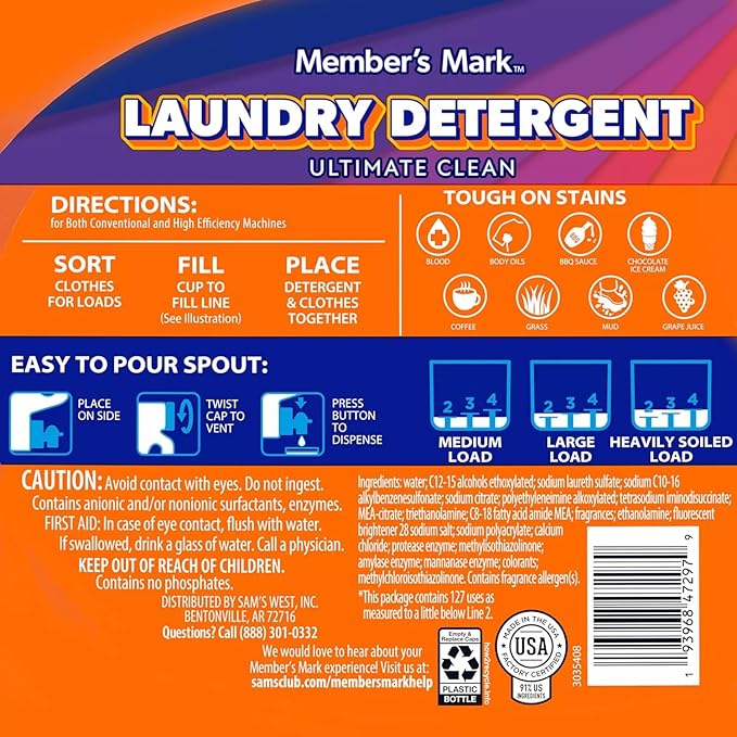 Member's Mark Ultimate Clean Liquid Laundry Detergent (196 oz, 127 loads)