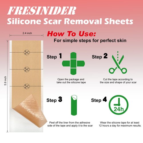 FRESINIDER Silicone Scar Sheets - Extra-Large 5.9"x2.4" for Enhanced Coverage | Pack of 8 for Effective Scar Treatment