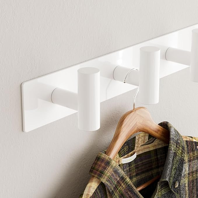 GWAAZXGZ White Wall Mounted Coat Rack – 5 T-Shaped Pegs