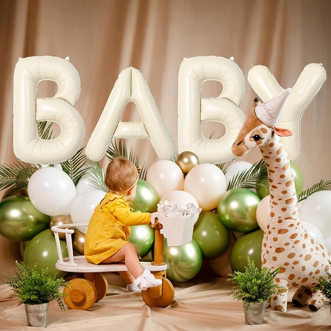 40 Inch Letter Balloons I, Big Custom A-Z Alphabet Foil Name Balloon Cream White, Self Inflating Beige Customize Helium Balloon Letters I for Women Girls Birthday Bride Baby Shower Party Decorations