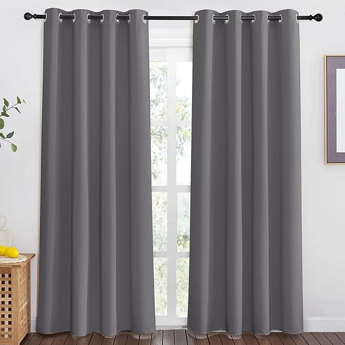 NICETOWN Grey Blackout Doorway Curtain 80 inch Length, Grommet Room Darkening
