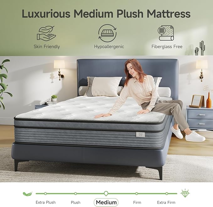 Yaak Full Size Mattress 12 Inch, Hybrid Full Mattress in a Box, Individual Pocket Spring Double Bed Mattress with Breathable Memory Foam, Pressure Relief, Medium Firm Mattress Full Size 75"x54"x12"