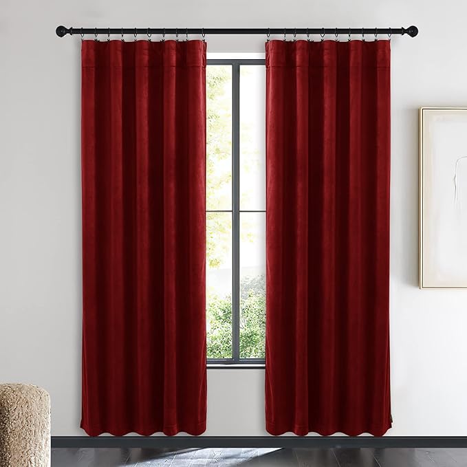 NICETOWN Christmas Red Velvet Curtains and Drapes, Extra Long Elegant Wall