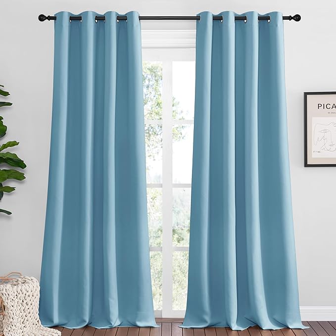 NICETOWN Teal Blue Blackout Curtains 120 inches Length