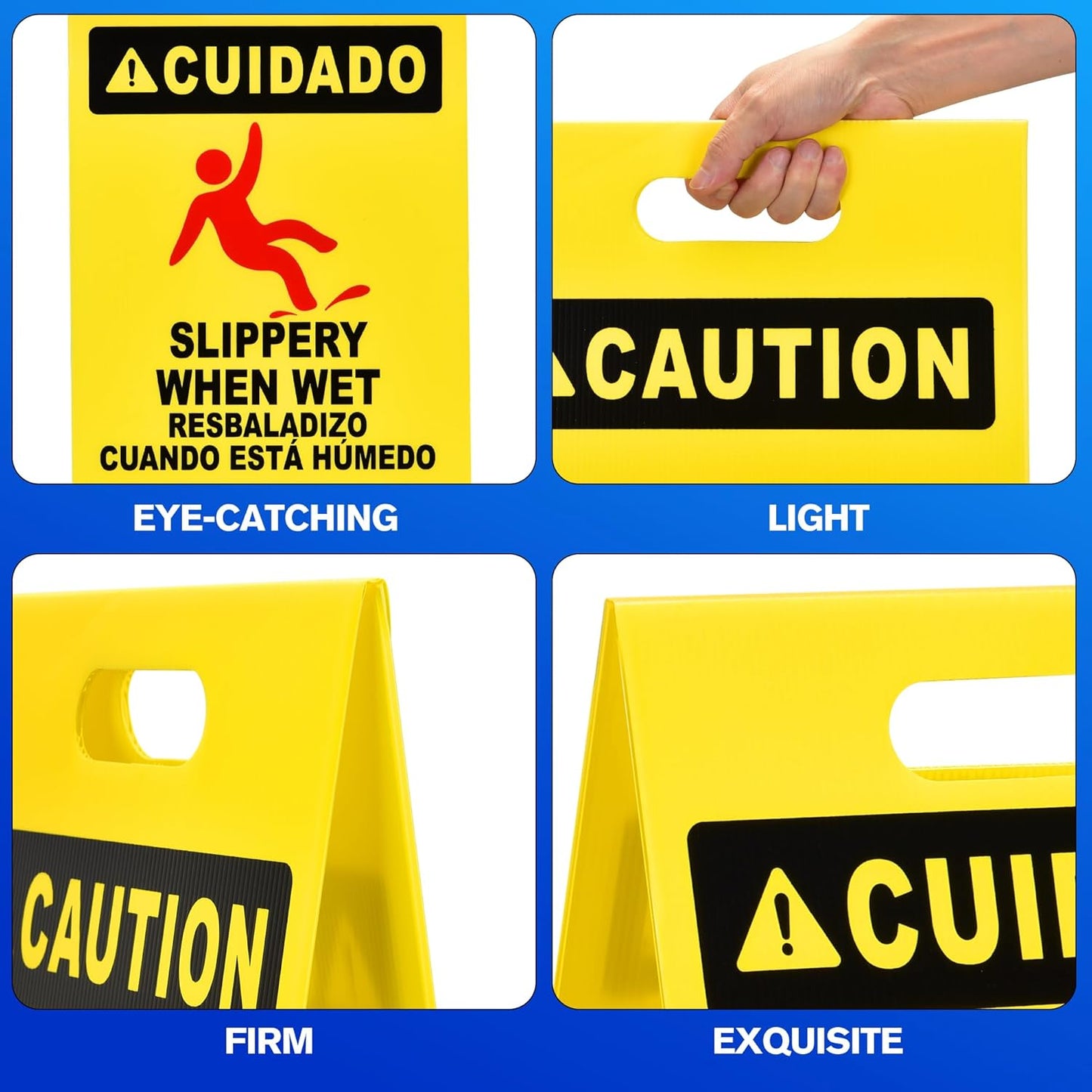 MATTHEW CLEANING 19'' Industrial Wet Floor Sign 3 Pack 2-Sided Durable Corrugated Plastic Birght Yellow Multilingual Warning Signs Commercial Caution Wet Fold-out Floor Signs For Indoors