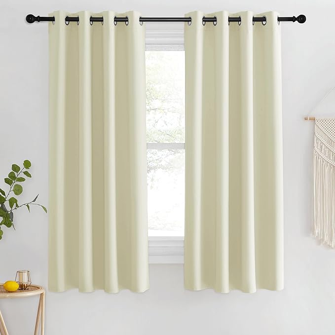 NICETOWN Room Darkening Beige Curtain 63 inches Long, Grommet Thermal Curtains