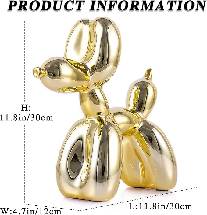 Balloon Dog Sculpture Modern Home Decor Collectible Figurines Funky Statues for Bedroom Trendy Animal Decor for Coffee Table Living Room Decor, 11.8 * 11.8 * 4.7inch, Gold