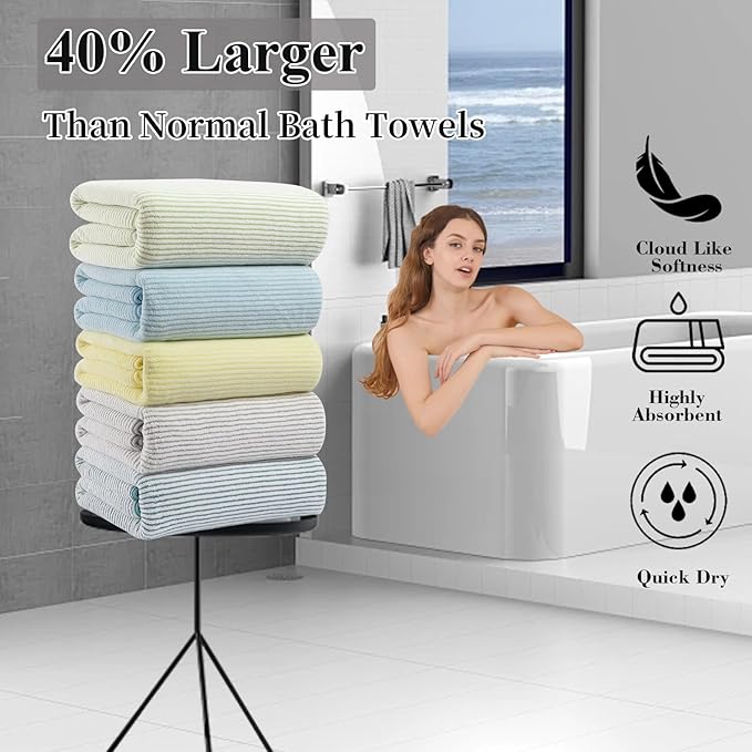 8-Piece Premium Towel Set for Bathroom|2 Oversized Large Bath Sheet,2 Hand Towels,4 Washcloths|Soft Cozy Highly Absorbent Fast Dry Microfiber Shower Towel Set for Hotel Bathroom Essentials,Beige White