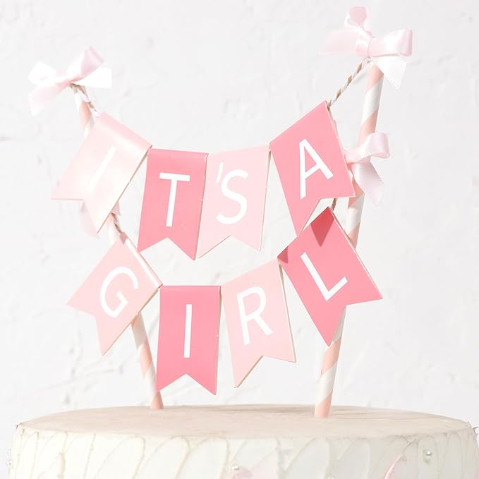 It's a Girl - Pink Gender Reveal Party Decoration, Baby Shower Cake Topper
