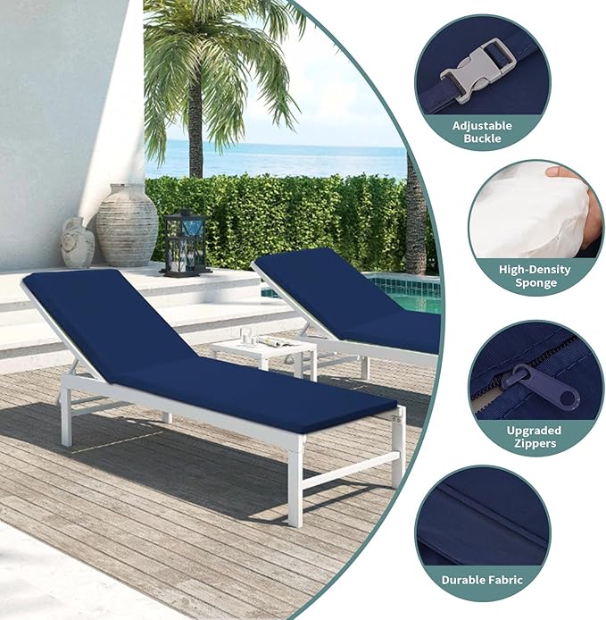 Outdoor Chaise Lounge Cushions for Patio, Lounge Chair Cushions, Waterproof Replacement Seat Pads for Outdoor Furniture (1, Blue, 80"x26"x3")