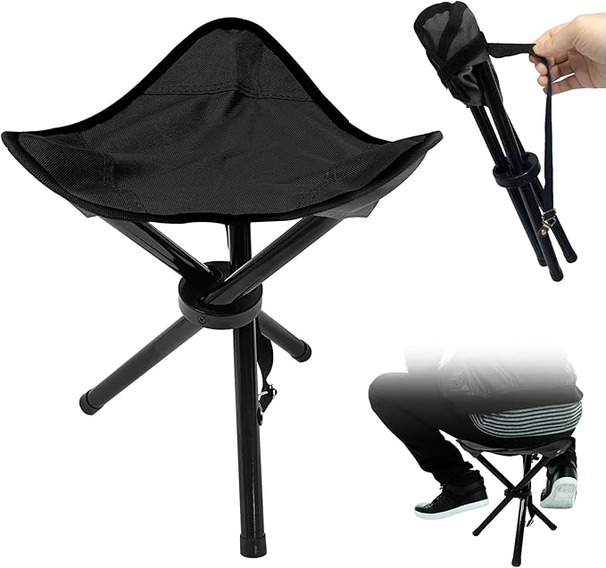 Travel Folding Camping Stool, 14.6 inches Tripod Chair and Maximum weight 210 lbs Outdoor Portable Party Chair Fishing Chairs Seat for Camping Fishing Hiking Gardening and Garden Painting Black