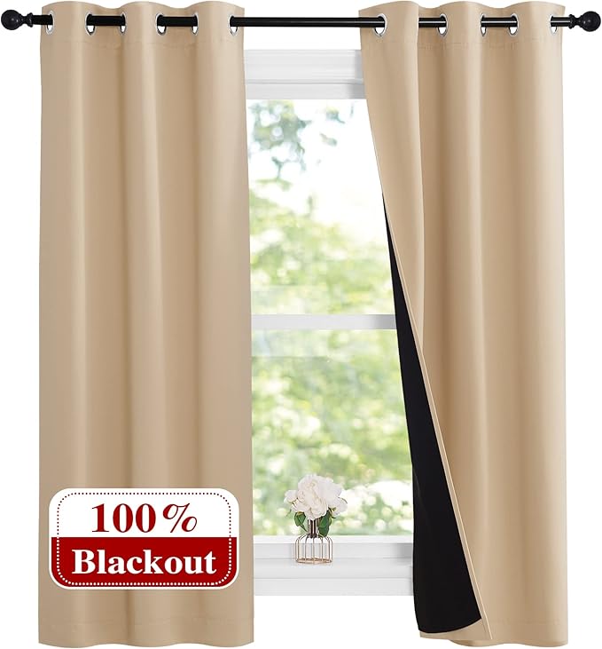 NICETOWN Bedroom Full Blackout Curtain Panels, Super Thick Insulated Grommet