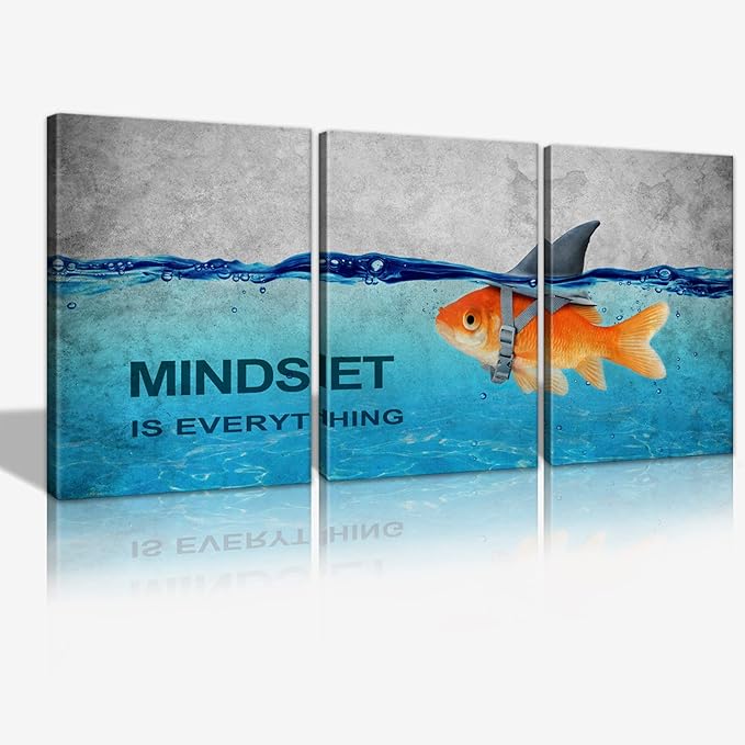 KAWAHONE 3 Panels Modern Framed Inspirational Quote Canvas Wall Art-Mindset is