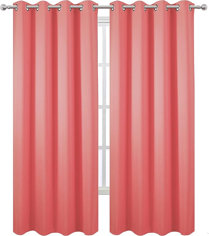 LEMOMO Blackout Curtains 66 x 84 inch/Coral Curtains Set of 2 Panels/Thermal