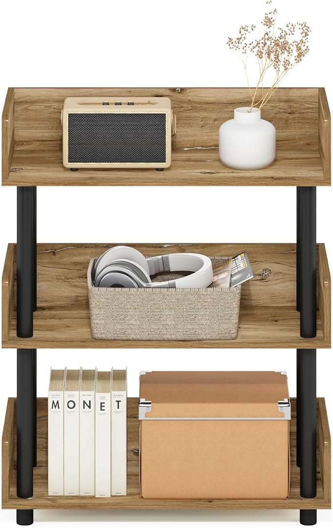 Furinno Turn-N-Tube 3-Tier Freestanding Multipurposes Display Rack, Bookshelf, Flagstaff Oak/Black