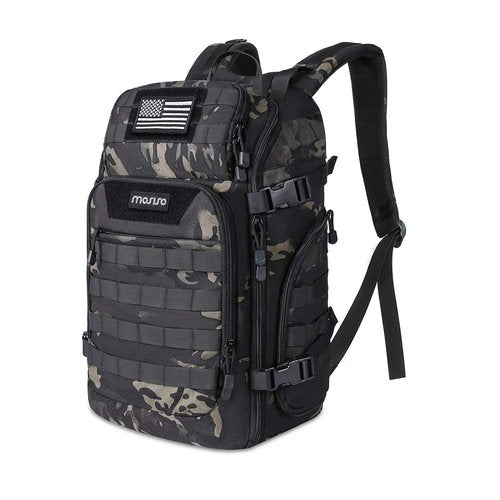MOSISO 30L Tactical Backpack, Military Daypack 3 Day Assault Rucksack Outdoor Hiking Hunting Fishing Camping Training Shoulder Bag with USA Flag Patch & USB Charging Port, Night Camouflage
