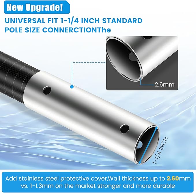 Pool Pole Carbon Fiber, Premium15FT Pool Pole telescopic 4.6 to 15 FT, Adjustable 4 Piece Extendable Pool Cleaning Pole, Professional Pool Pole fit for Brushes, Vacuum, Nets, Skimmers, Rakes