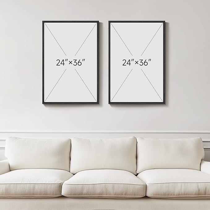 Large Framed Green Abstract Wall Art, 2 Piece Modern Canvas Prints Paintings