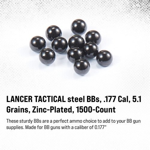 Lancer Tactical Steel BBs - 4.5mm / .177 Cal Anodized Black Finish | 1500 Count Pack