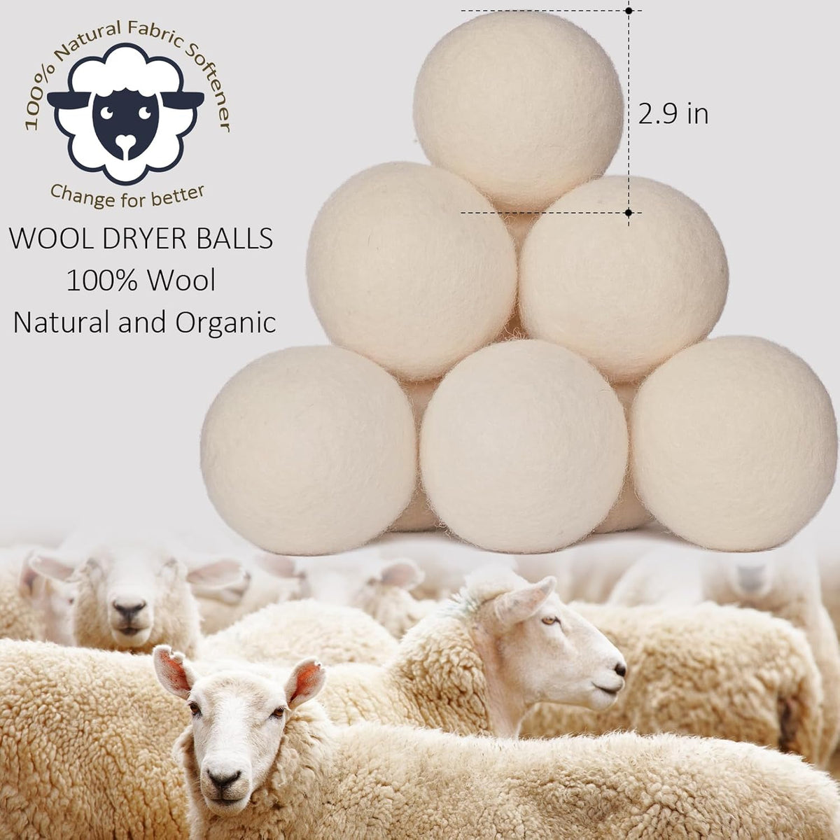 24 Pack Wool Dryer Balls XL Reusable Laundry Balls for Dryer Natural Fabric Softener Ball with 1 Storage Bags Reduce Wrinkles and Decrease Drying Time