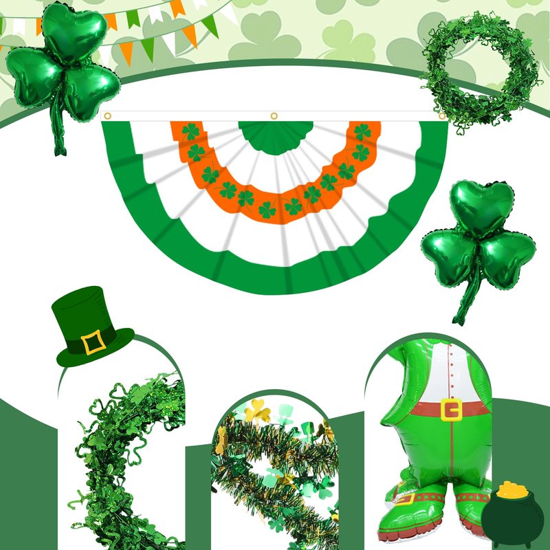 St. Patrick's Day Golf Cart Decorations Kit, St. Patrick Parade Car Decorations, Parade Car Accessories with Shamrock Garland, St Patricks Day Accessories