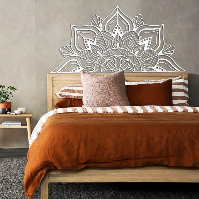 ESTART Large Metal Mandala Wall Decor, Unique Lotus Flower Wall Art for Home Room Bedroom Office Indoor Outdoor Decoration (White)