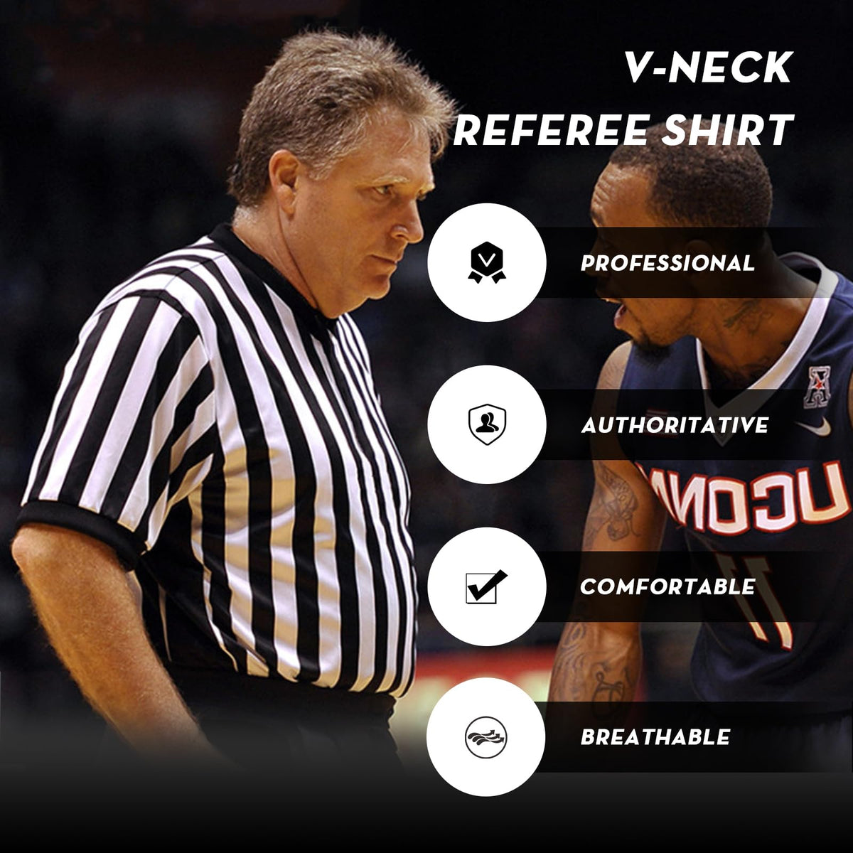VKT Referee Shirt V-Neck Official Ref Costume Umpire Jersey for Womens and Mens Basketball Football Halloween Uniform XL